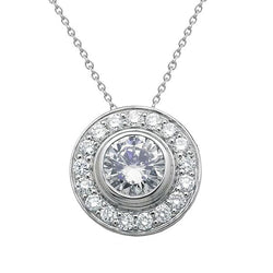 Collana con Pendente in Oro bianco 14K con Lunetta in Diamante di Forma Rotonda da 3 Carati