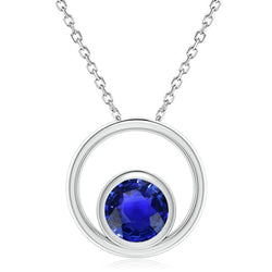 Collana con castone rotondo con zaffiro dello Sri Lanka con ciondolo circolare 2 carati