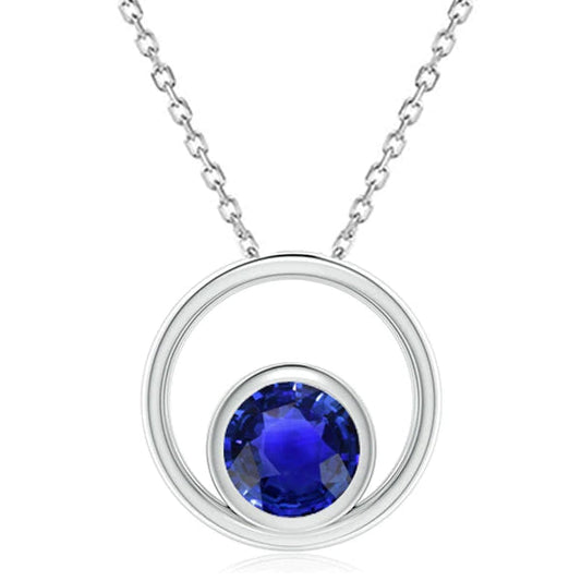 Collana con castone rotondo con zaffiro dello Sri Lanka con ciondolo circolare 2 carati - harrychadent.it