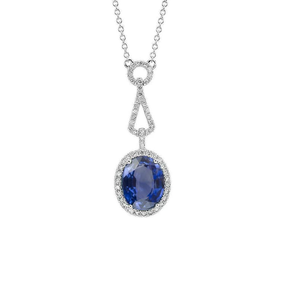 Halo Blue Sapphire E Diamanti Ciondolo Collana 4 Carati Oro 14K - harrychadent.it