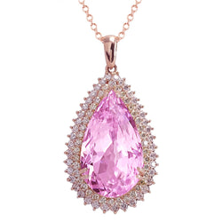 Collana con ciondolo Kunzite rosa con diamanti 25.35 ct Oro rosa 14K