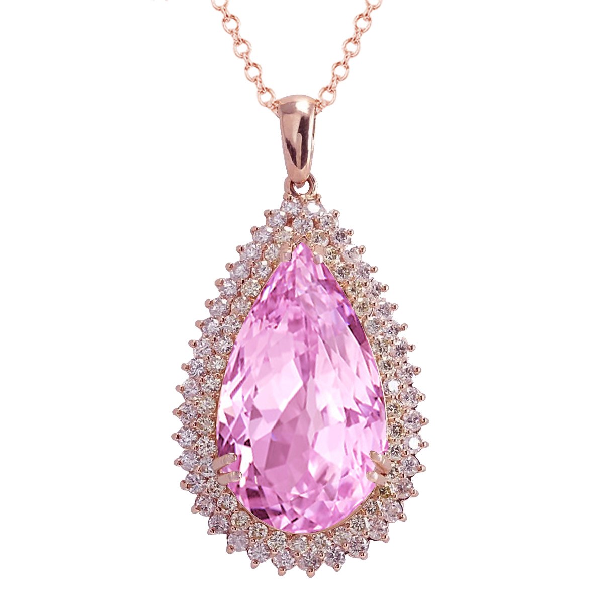 Collana con ciondolo Kunzite rosa con diamanti 25.35 ct Oro rosa 14K - harrychadent.it
