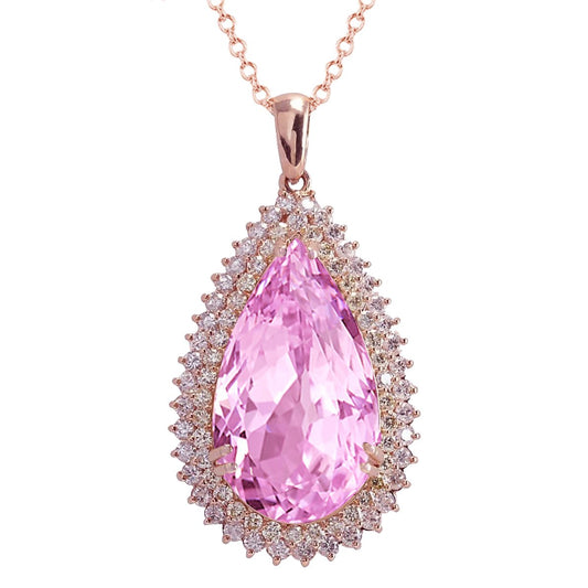 Collana con ciondolo Kunzite rosa con diamanti 25.35 ct Oro rosa 14K - harrychadent.it