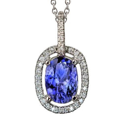 Collana con ciondolo a catena in oro bianco con tanzanite e diamanti da 3.50 ct