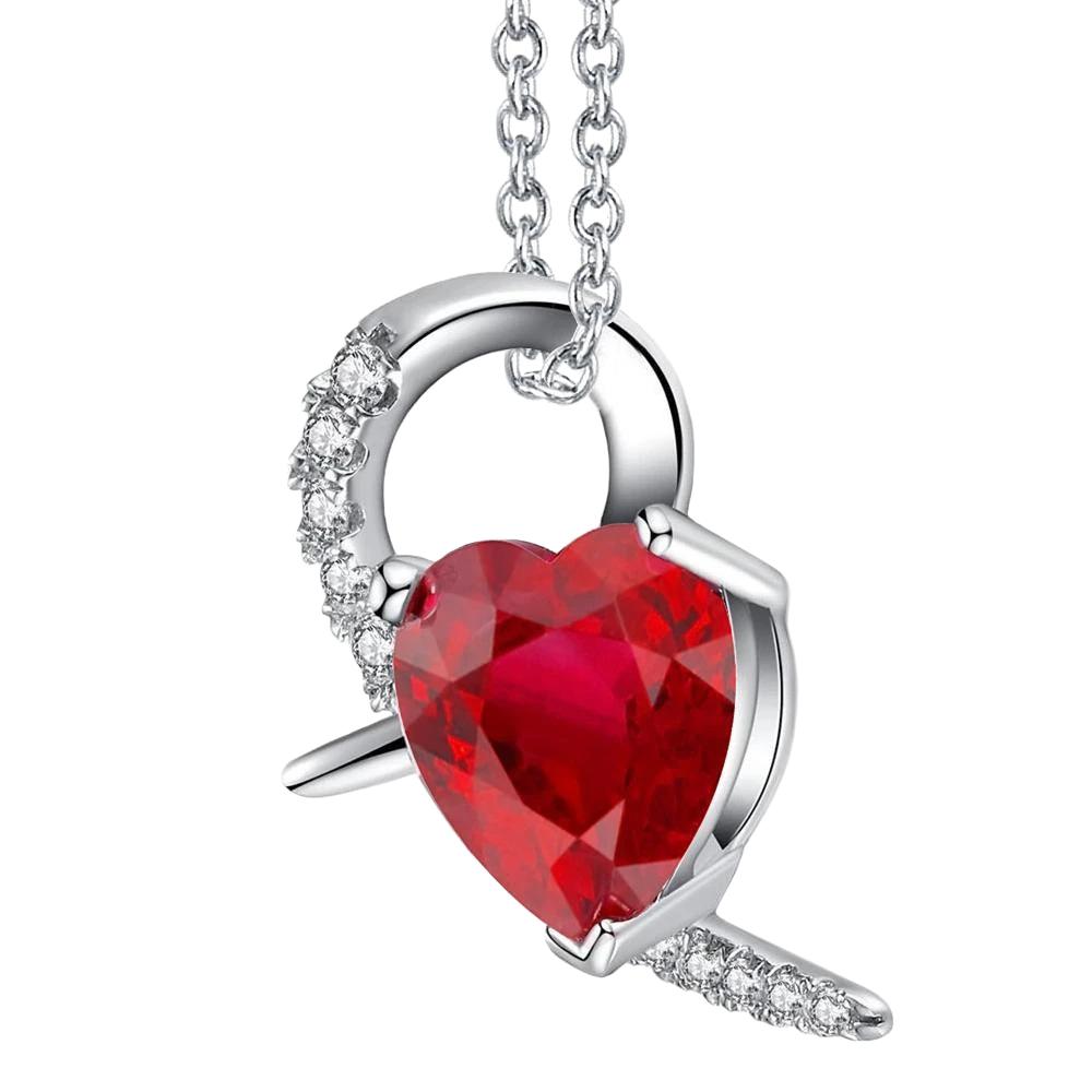 Collana con ciondolo a forma di cuore in oro bianco 14 kt con rubini e diamanti da 6,90 ct - harrychadent.it