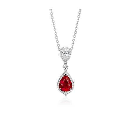 Collana con ciondolo a forma di pera con rubini e diamanti, 4,50 carati, oro bianco 14K - harrychadent.it