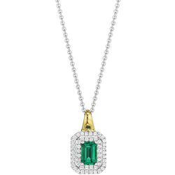 Collana con ciondolo bicolore verde smeraldo e diamanti 3,80 carati