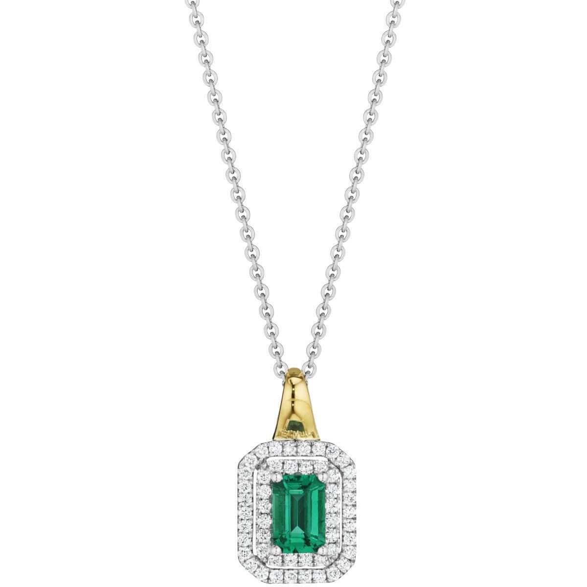 Collana con ciondolo bicolore verde smeraldo e diamanti 3,80 carati - harrychadent.it