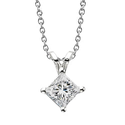 Collana con ciondolo con diamante scintillante taglio Princess da 2,50 ct in oro bianco 14 carati