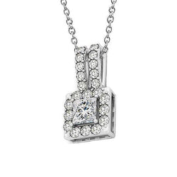 Collana con ciondolo con diamanti Princess & Round da 1,60 carati senza catena WG in oro bianco 14K