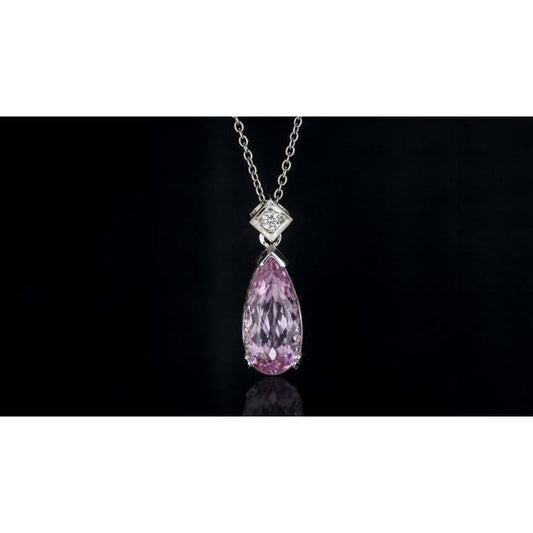 Collana con ciondolo con kunzite e diamanti taglio pera rosa 16.25 carati Novità - harrychadent.it