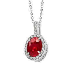 Collana con ciondolo con rubini rossi e diamanti 6,90 ct. Oro bianco 14K