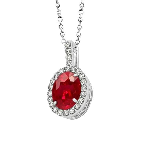 Collana con ciondolo con rubini rossi e diamanti 6,90 ct. Oro bianco 14K - harrychadent.it