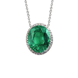 Collana con ciondolo in diamante verde smeraldo verde 6.25 carati in oro bianco 14K