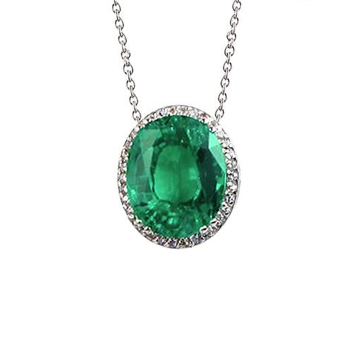 Collana con ciondolo in diamante verde smeraldo verde 6.25 carati in oro bianco 14K - harrychadent.it