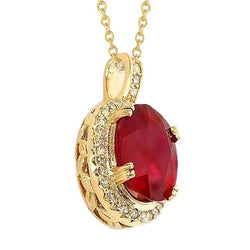 Collana con ciondolo in oro giallo 14 carati con diamanti 6.55 carati