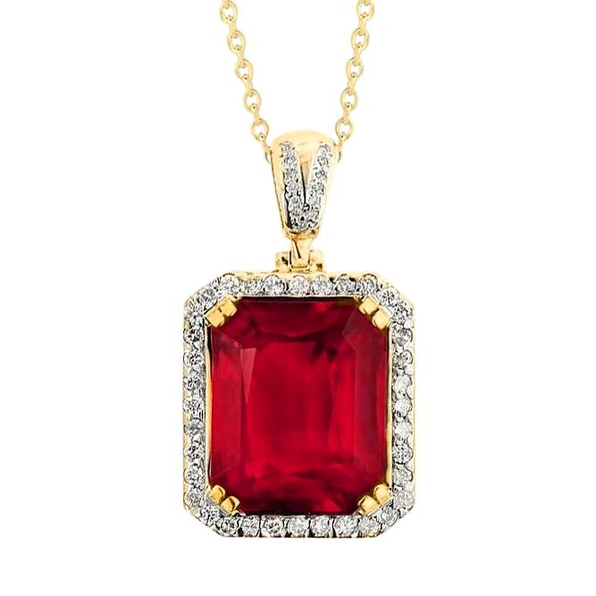 Collana con ciondolo in oro giallo 14 carati con rubini rossi e diamanti da 8,70 carati - harrychadent.it