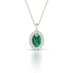 Collana con ciondolo in pietra preziosa ovale verde smeraldo e diamante 4,55 carati