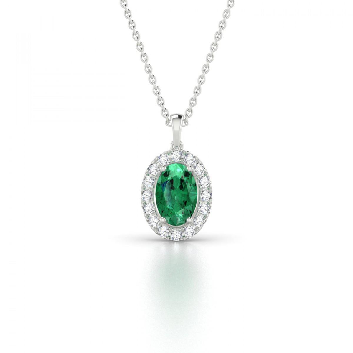Collana con ciondolo in pietra preziosa ovale verde smeraldo e diamante 4,55 carati - harrychadent.it