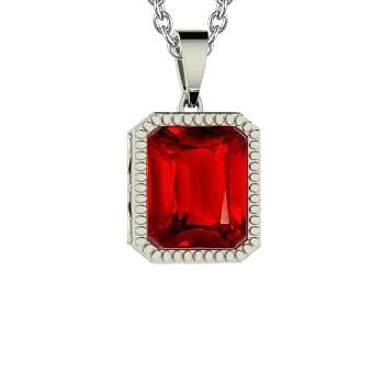 Collana con ciondolo in pietra preziosa taglio smeraldo rubino rosso 6 carati WG 14K - harrychadent.it