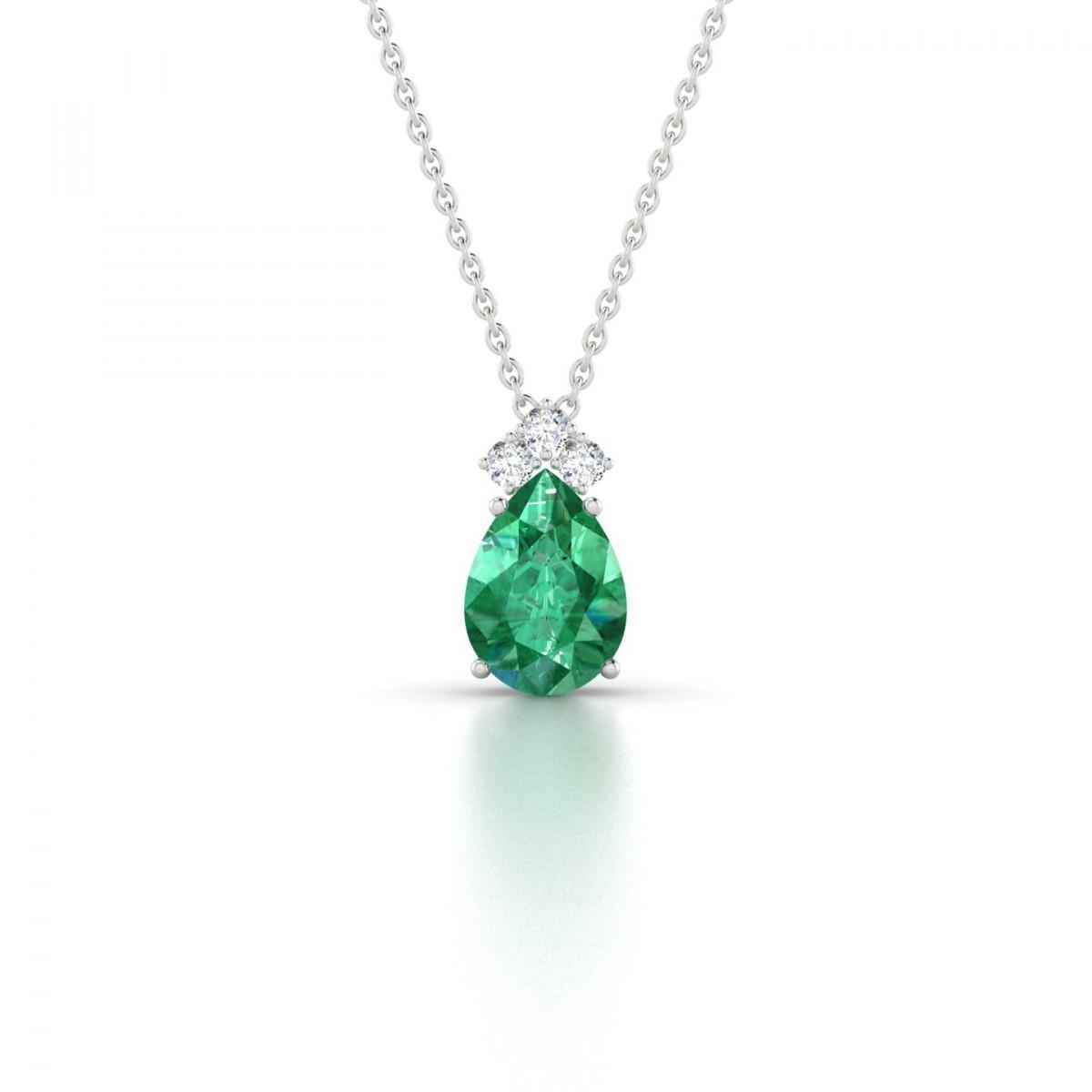 Collana con ciondolo in pietra preziosa verde pera con smeraldo e diamanti 6.30 ct. WG 14K - harrychadent.it