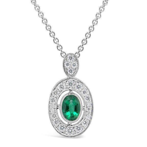 Collana con ciondolo in pietra preziosa verde smeraldo e diamante 3.60 carati WG 14K - harrychadent.it
