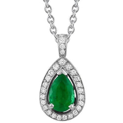 Collana con ciondolo in pietra preziosa verde smeraldo e diamante 8.35 carati WG 14K