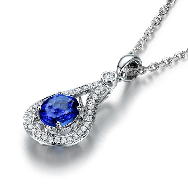 Collana con ciondolo in tanzanite da 3 carati con taglio rotondo e diamanti 14K - harrychadent.it