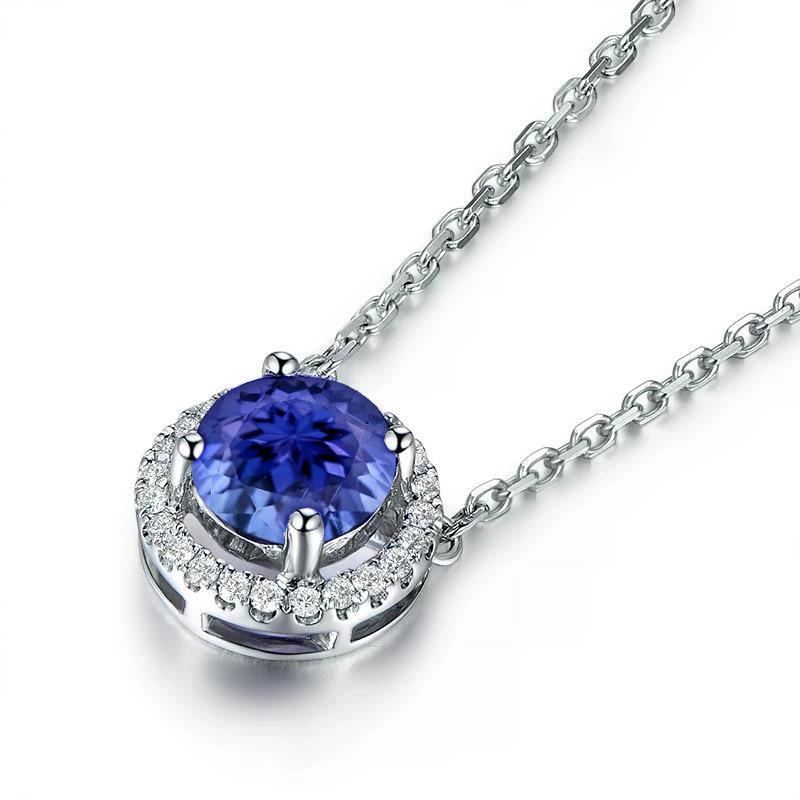 Collana con ciondolo in tanzanite e diamanti in oro bianco 14K 3.25 carati - harrychadent.it