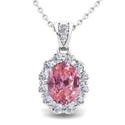 Collana con ciondolo in zaffiro rosa e diamanti taglio ovale da 6.25 carati