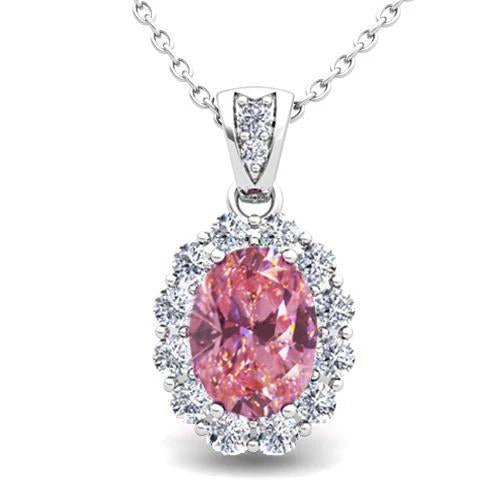 Collana con ciondolo in zaffiro rosa e diamanti taglio ovale da 6.25 carati - harrychadent.it
