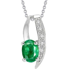 Collana con ciondolo ovale verde smeraldo e diamante 3.75 carati WG 14K