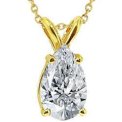 Collana con ciondolo solitario con diamante a pera da 1,50 carati in oro giallo 14 carati
