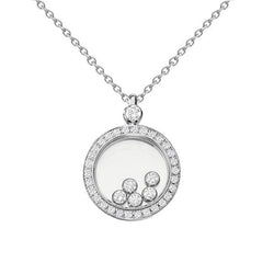 Collana con pendente a cerchio bianco con diamanti taglio brillante rotondo da 0.63 ct