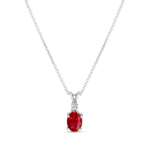 Collana con pendente a taglio ovale con rubini e diamanti, oro bianco 2,10 carati 14K - harrychadent.it
