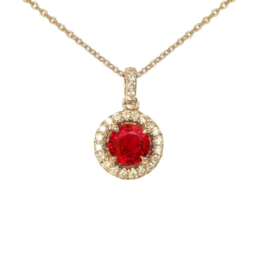 Collana con pendente a taglio rotondo con rubini e diamanti da 6.00 carati Yg 14K - harrychadent.it