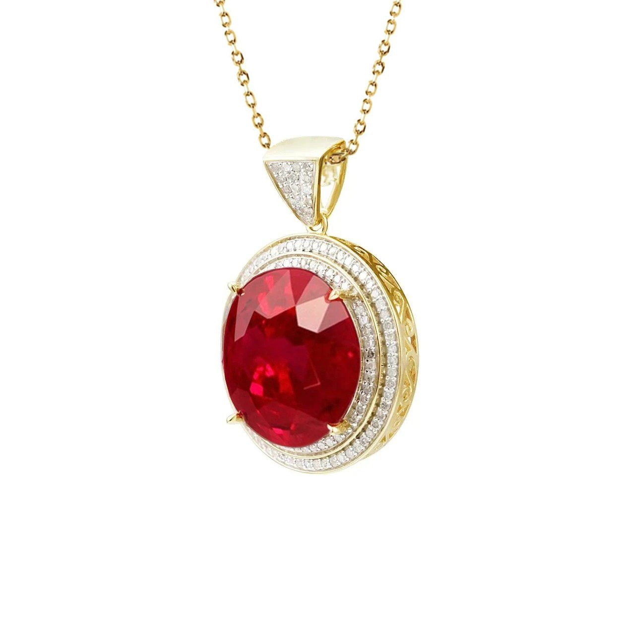 Collana con pendente a taglio rotondo con rubini e diamanti da 8.70 carati Yg 14K - harrychadent.it