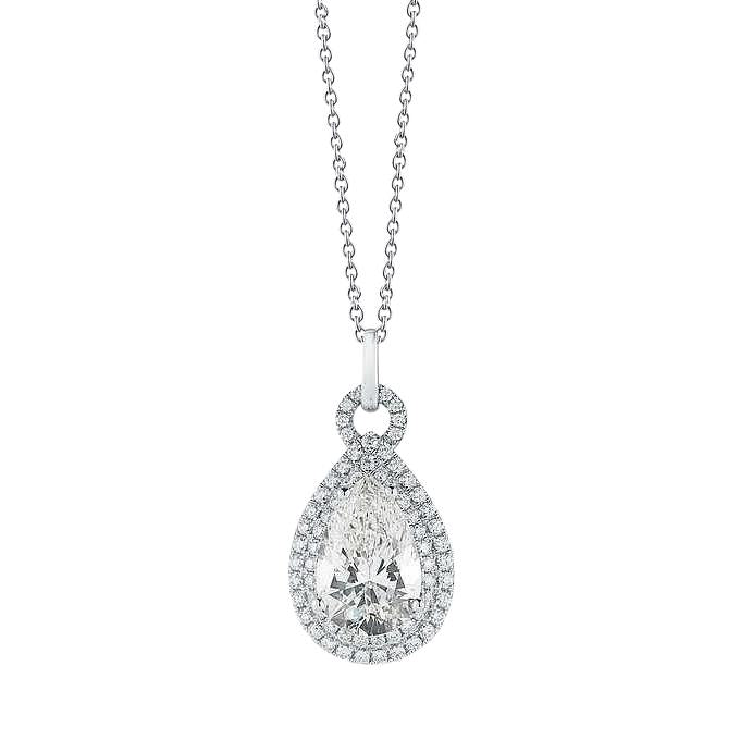 Collana con pendente a pera con diamante taglio rotondo in oro bianco 5,5 carati 14K - harrychadent.it