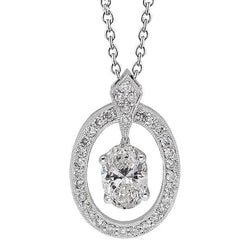 Collana con pendente con diamante ovale da 2,25 carati e tondo in oro bianco 14 carati
