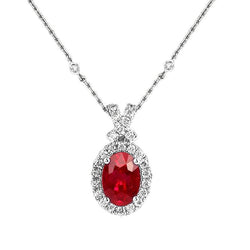 Collana con pendente in oro 14K . con rubini e diamanti taglio ovale da 2.35 carati