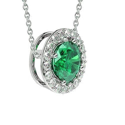 Collana con pendente in oro bianco 14 carati con smeraldo verde e diamanti da 6.30 carati