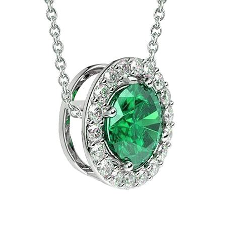 Collana con pendente in oro bianco 14 carati con smeraldo verde e diamanti da 6.30 carati - harrychadent.it