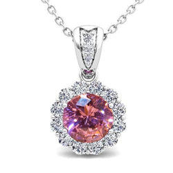 Collana con pendente in oro bianco 14K con zaffiro rosa e diamanti 7 carati