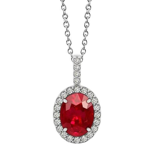 Collana con pendente in oro bianco 14 carati da 4,50 ct con rubini e diamanti - harrychadent.it