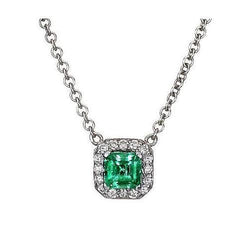 Collana con pendente in oro bianco 14K 9 ct verde smeraldo con diamanti