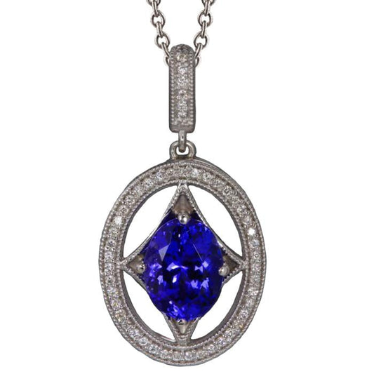 Collana con pendente in oro bianco 14K . con tanzanite blu e diamanti 3.00 ct - harrychadent.it