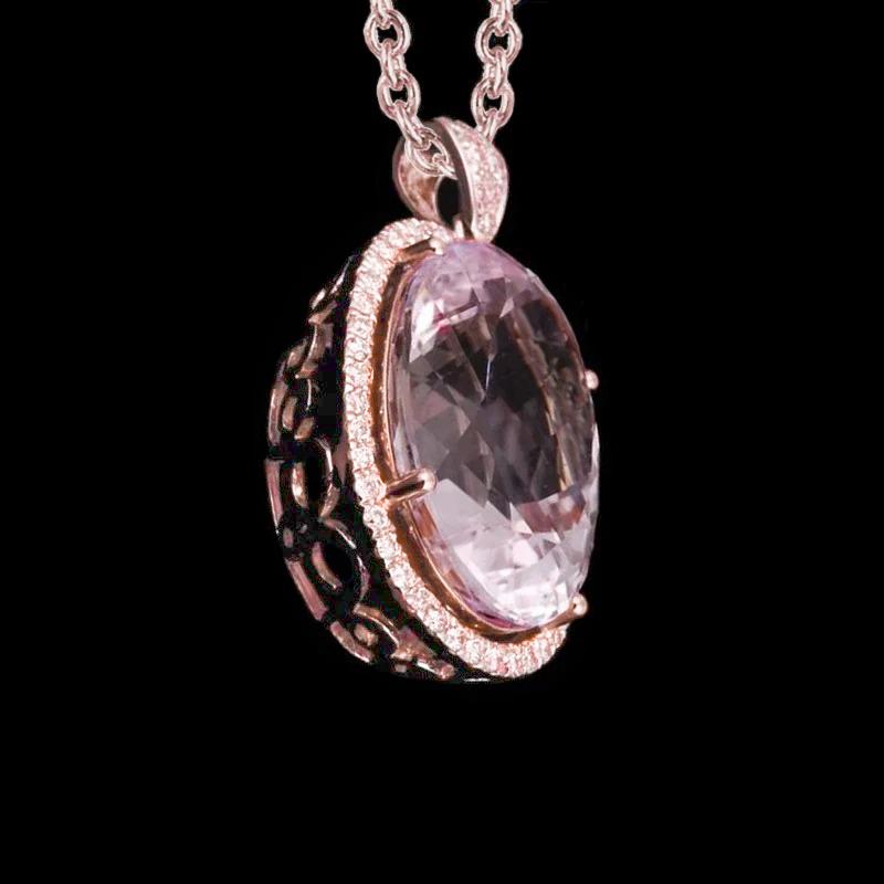 Collana con pendente in oro rosa 14K 40.50 ct Kunzite con diamanti - harrychadent.it