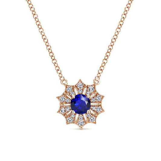 Collana con pendente in oro rosa con zaffiro rotondo stile stella 1 carato - harrychadent.it