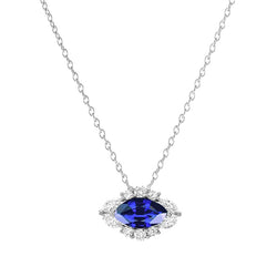 Collana con pendente in zaffiro blu marquise con diamanti Halo 1,75 carati