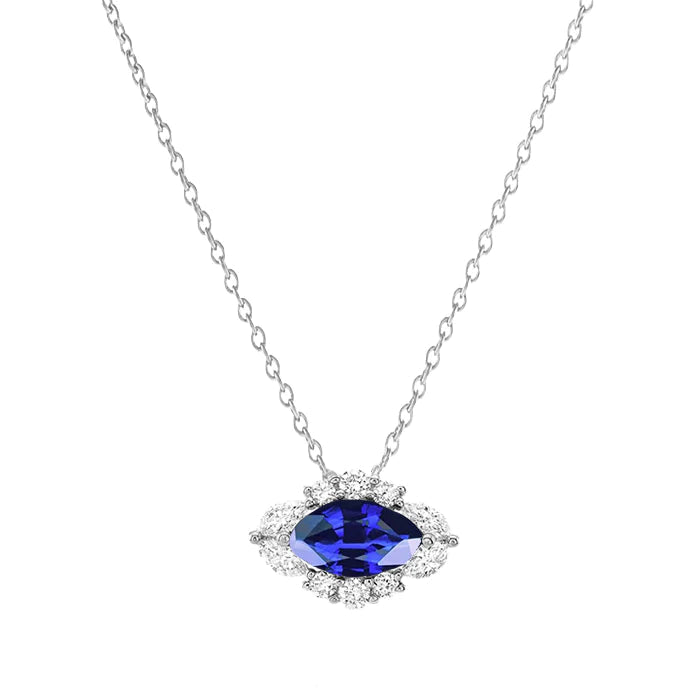Collana con pendente in zaffiro blu marquise con diamanti Halo 1,75 carati - harrychadent.it